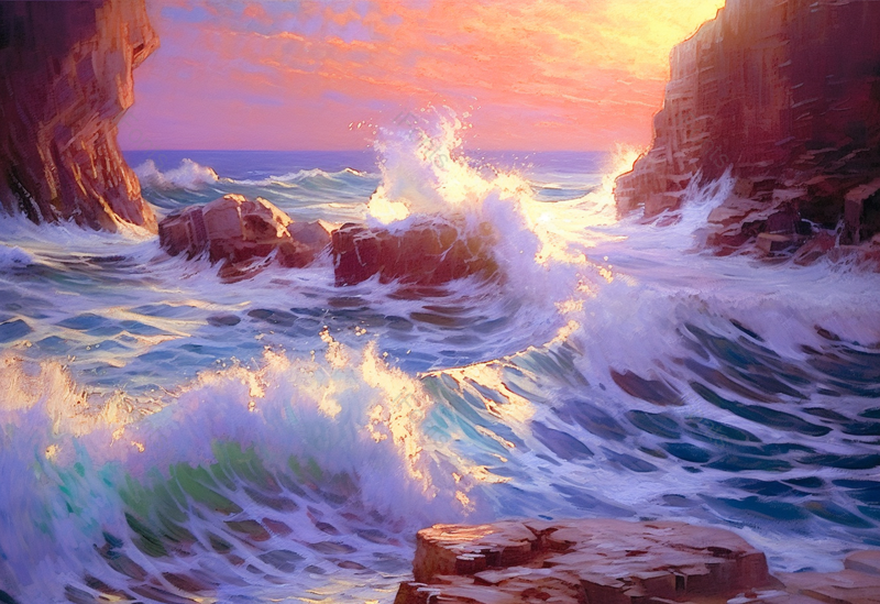 唯美意境浪花翻滚海浪油画插画背景,插画/手绘图,插画/手绘图库,插画/手绘图下载,插画/手绘
